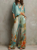 Chiara | Elegante conjunto estampado floral con pantalón de pierna ancha